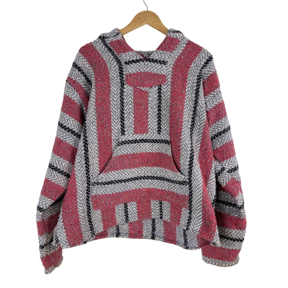 Baja Joe Pullover Hoodie Sonora Baja Style Red Grey Black‎ Size L Boho
